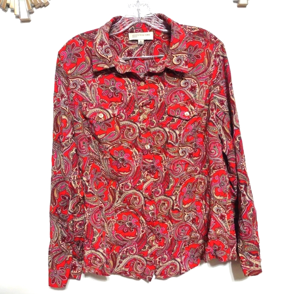 Jones New York Sport Multiple Paisley Long Sleeves Blouse Size XL
